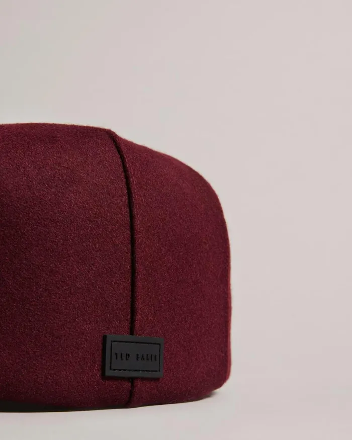 Wool Blend Flat Cap Dark Red Men Ted Baker Hats and Caps