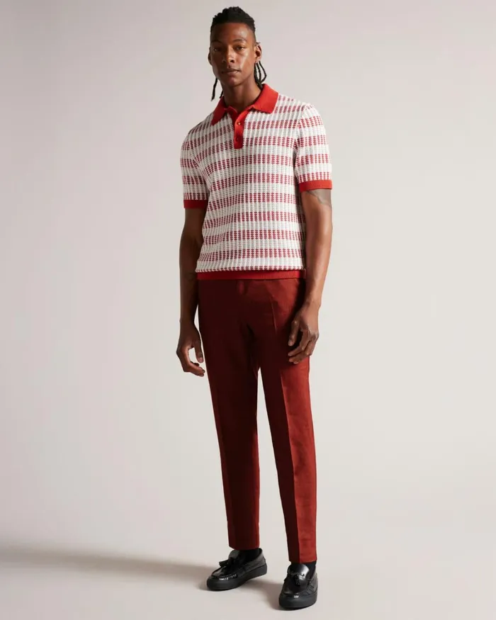 Wool Linen Mix Trousers Burnt Red Men Ted Baker Suits Wool Linen Mix Trousers Burnt Red Men Ted Baker Suits