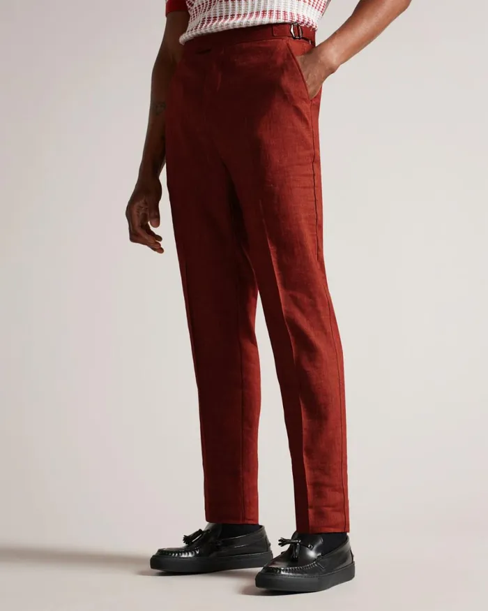 Wool Linen Mix Trousers Burnt Red Men Ted Baker Suits Wool Linen Mix Trousers Burnt Red Men Ted Baker Suits