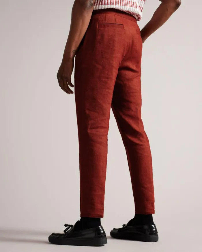 Wool Linen Mix Trousers Burnt Red Men Ted Baker Suits Wool Linen Mix Trousers Burnt Red Men Ted Baker Suits