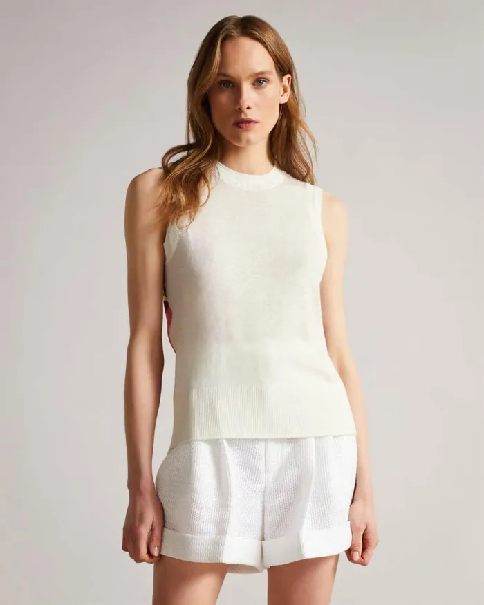 Woven Back Knit Tank White Women Ted Baker Tops and TShirts Woven Back Knit Tank White Women Ted Baker Tops and TShirts