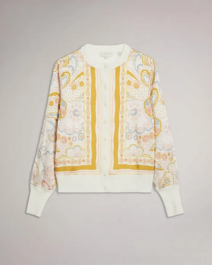 Woven Detailed Button Through Cardigan White Women Ted Baker Sweaters