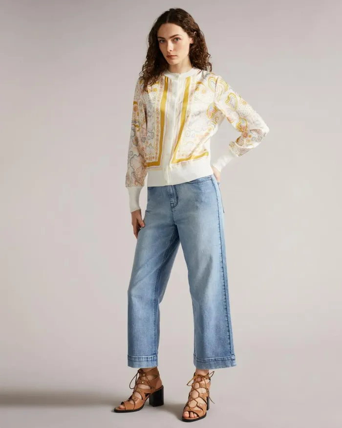 Woven Detailed Button Through Cardigan White Women Ted Baker Sweaters Woven Detailed Button Through Cardigan White Women Ted Baker Sweaters