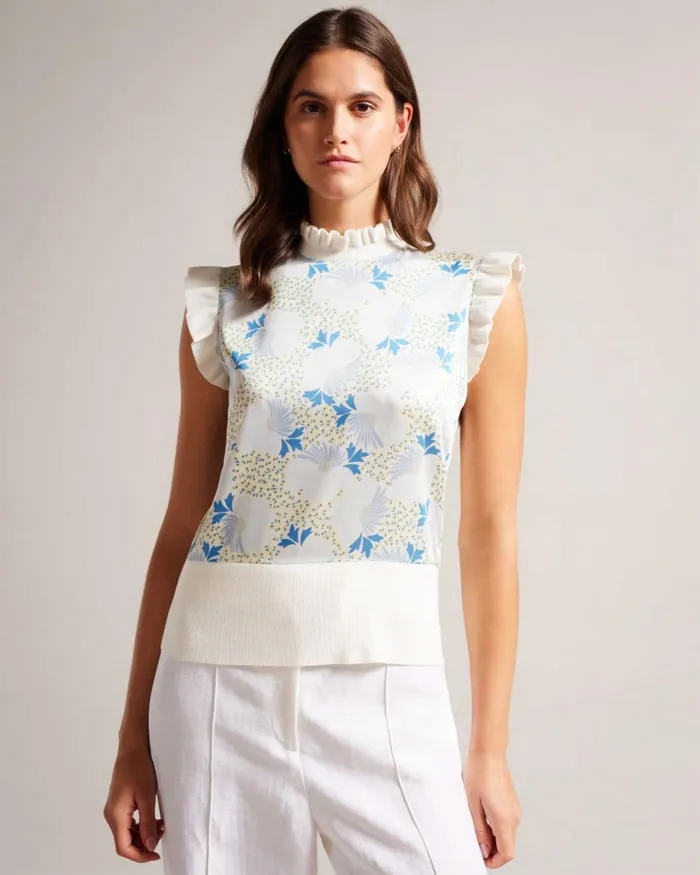 Woven Front Knit Top Sky Blue Women Ted Baker Clothing