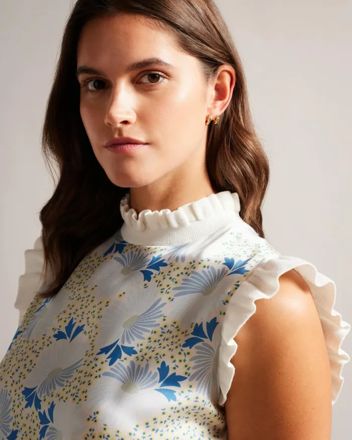 Woven Front Knit Top Sky Blue Women Ted Baker Clothing