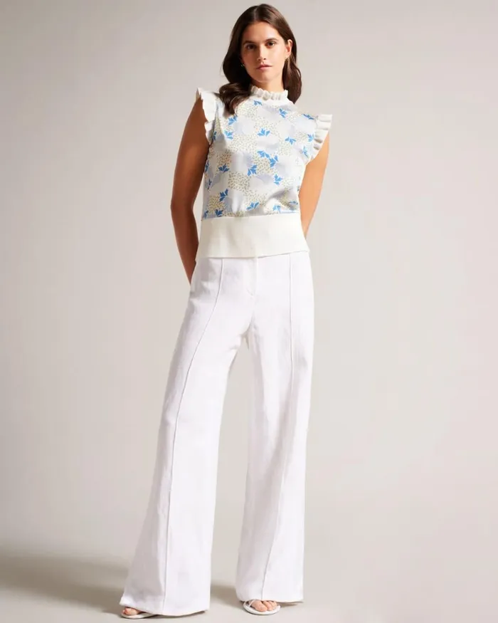 Woven Front Knit Top Sky Blue Women Ted Baker Clothing