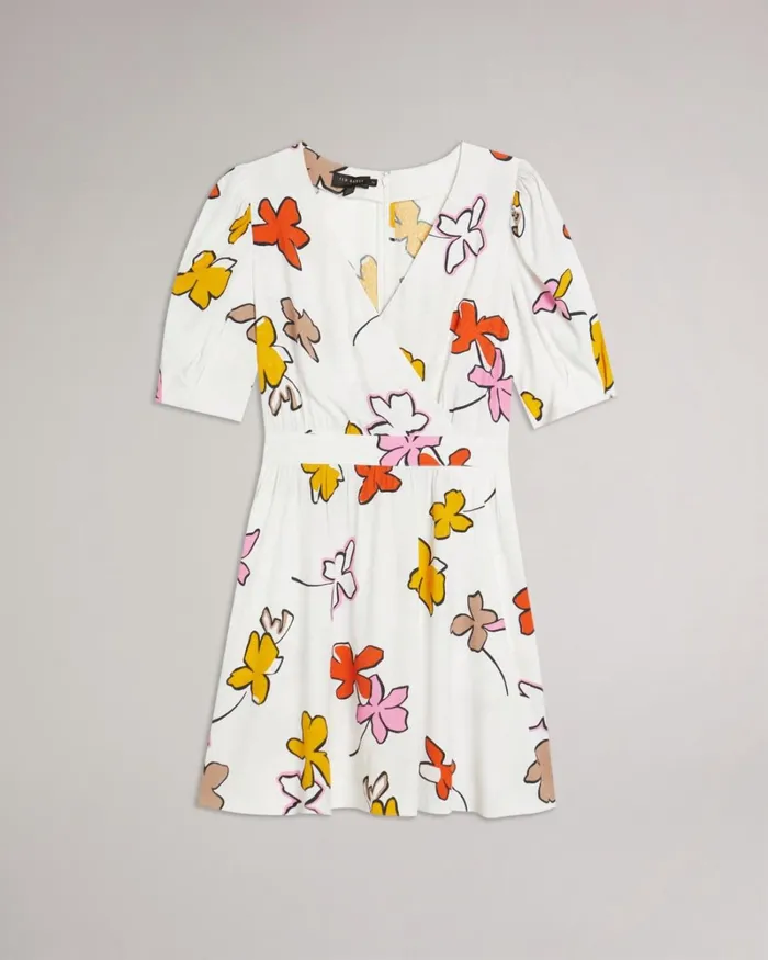 Wrap Front Printed Mini Dress White Women Ted Baker Dresses