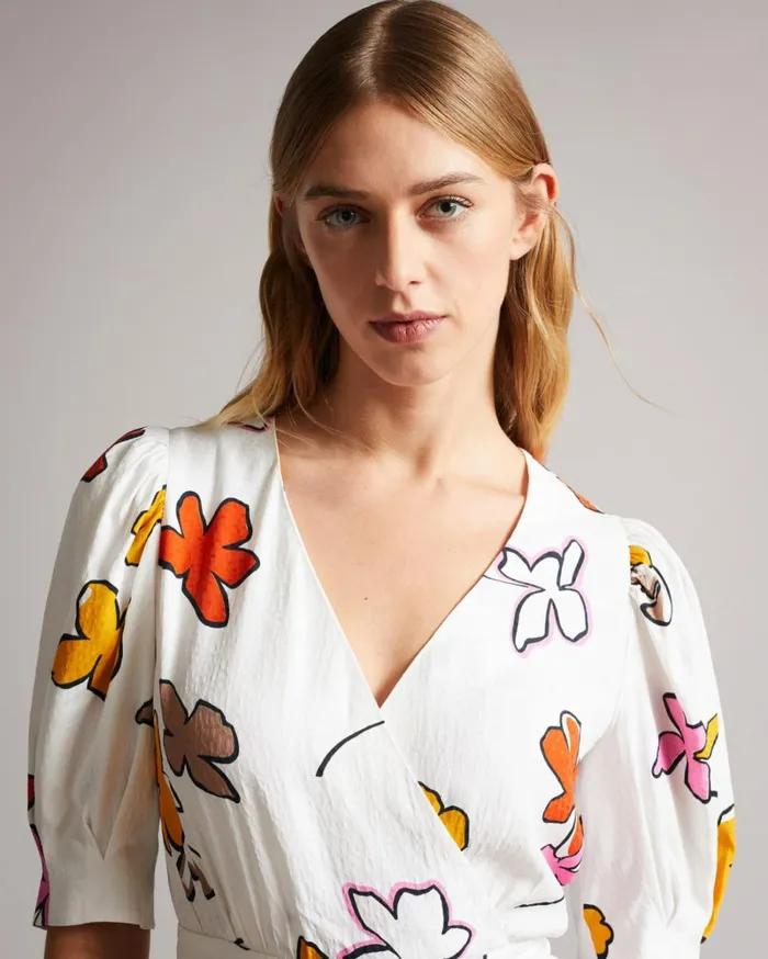 Wrap Front Printed Mini Dress White Women Ted Baker Dresses Wrap Front Printed Mini Dress White Women Ted Baker Dresses