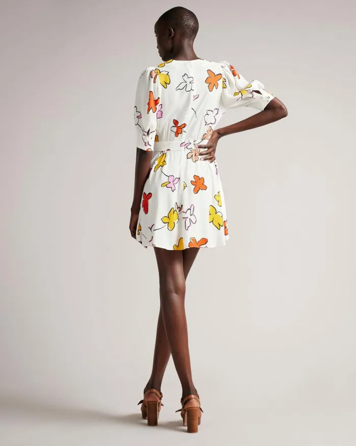 Wrap Front Printed Mini Dress White Women Ted Baker Dresses Wrap Front Printed Mini Dress White Women Ted Baker Dresses