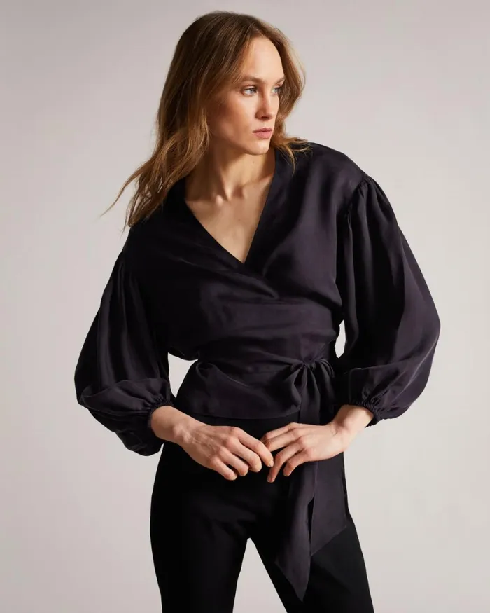 Wrap Top With Blouson Full Sleeve Navy Women Ted Baker Tops and TShirts Wrap Top With Blouson Full Sleeve Navy Women Ted Baker Tops and TShirts