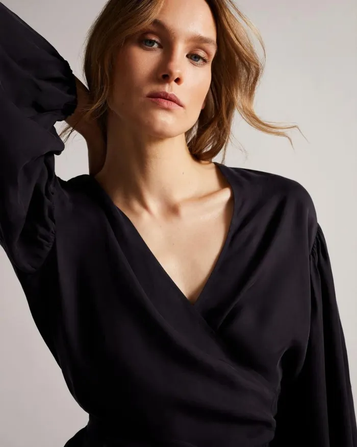Wrap Top With Blouson Full Sleeve Navy Women Ted Baker Tops and TShirts Wrap Top With Blouson Full Sleeve Navy Women Ted Baker Tops and TShirts