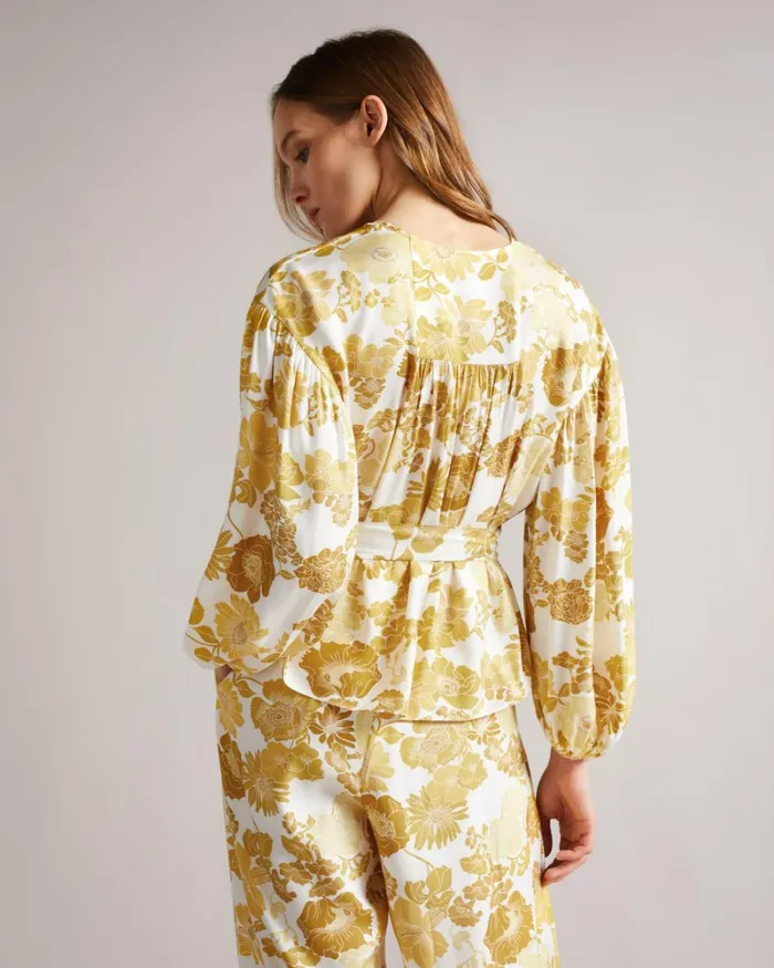 Wrap Top With Blouson Full Sleeve Yellow Women Ted Baker Tops and TShirts