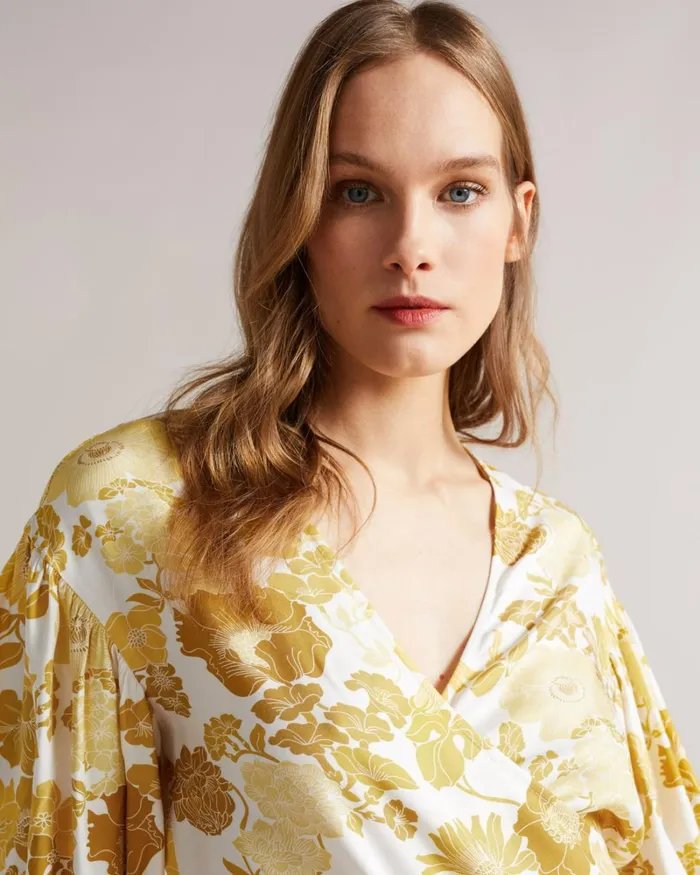 Wrap Top With Blouson Full Sleeve Yellow Women Ted Baker Tops and TShirts Wrap Top With Blouson Full Sleeve Yellow Women Ted Baker Tops and TShirts