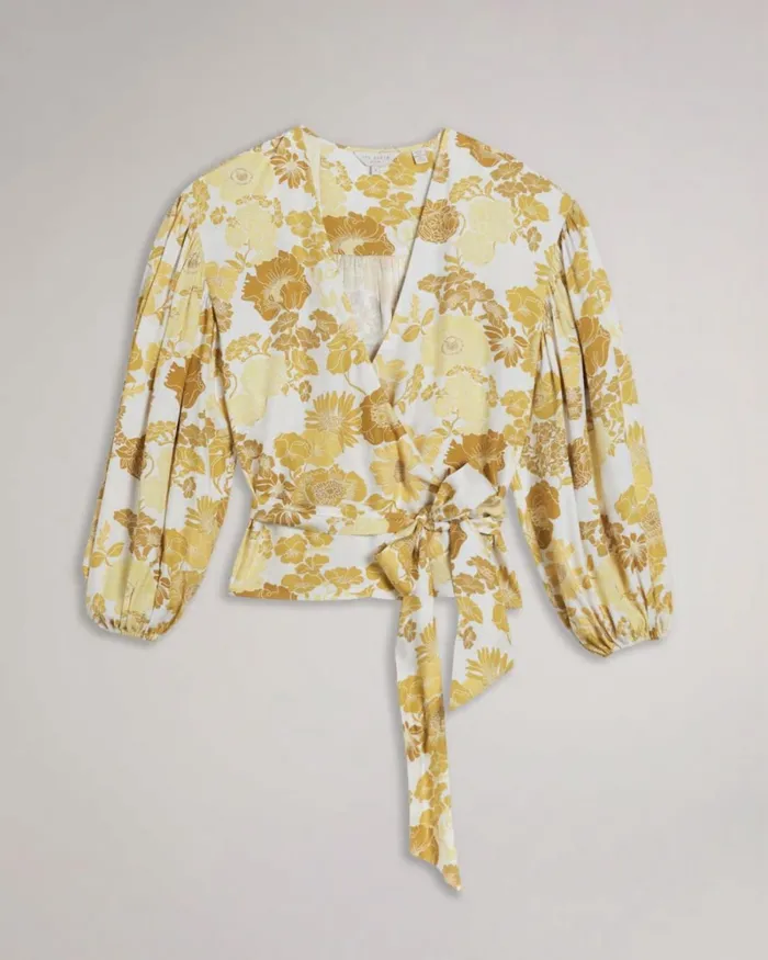 Wrap Top With Blouson Full Sleeve Yellow Women Ted Baker Tops and TShirts Wrap Top With Blouson Full Sleeve Yellow Women Ted Baker Tops and TShirts
