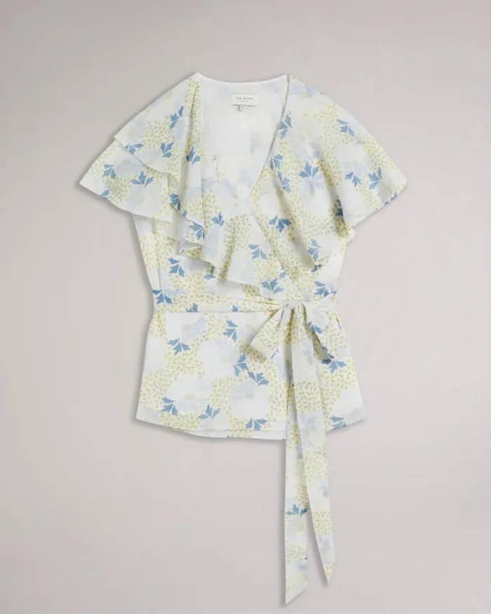 Wrap Top With Ruffle Sleeves Sky Blue Women Ted Baker Clothing