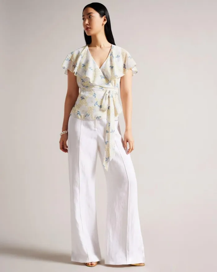Wrap Top With Ruffle Sleeves Sky Blue Women Ted Baker Clothing