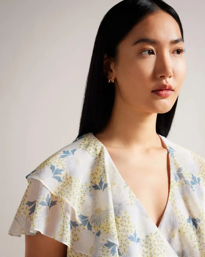 Wrap Top With Ruffle Sleeves Sky Blue Women Ted Baker Clothing