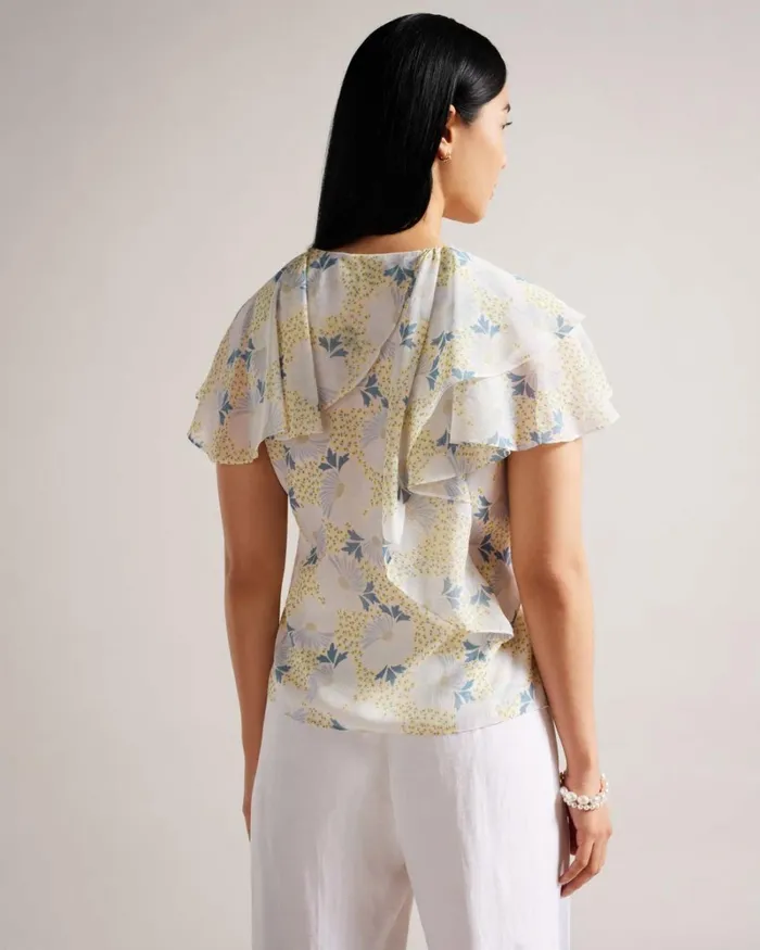 Wrap Top With Ruffle Sleeves Sky Blue Women Ted Baker Clothing
