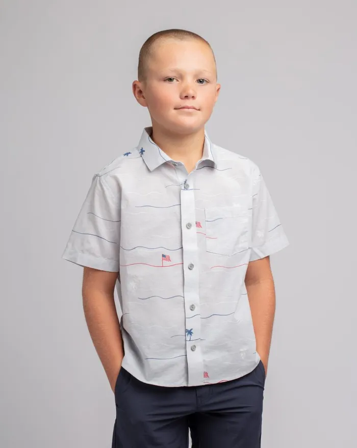 Youth Youth Tops TravisMathew STAR SPANGLED BANNER YOUTH BUTTONUP Heather Microchip