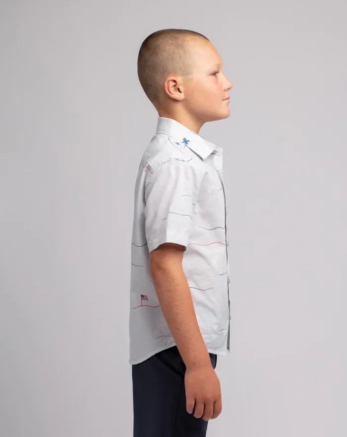 Youth Youth Tops TravisMathew STAR SPANGLED BANNER YOUTH BUTTONUP Heather Microchip