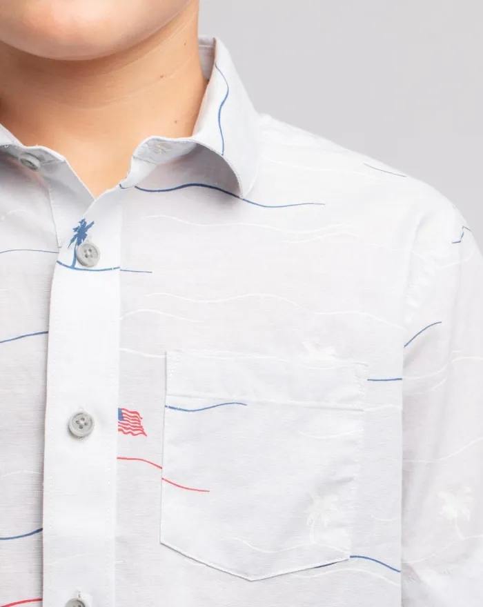Youth Youth Tops TravisMathew STAR SPANGLED BANNER YOUTH BUTTONUP Heather Microchip