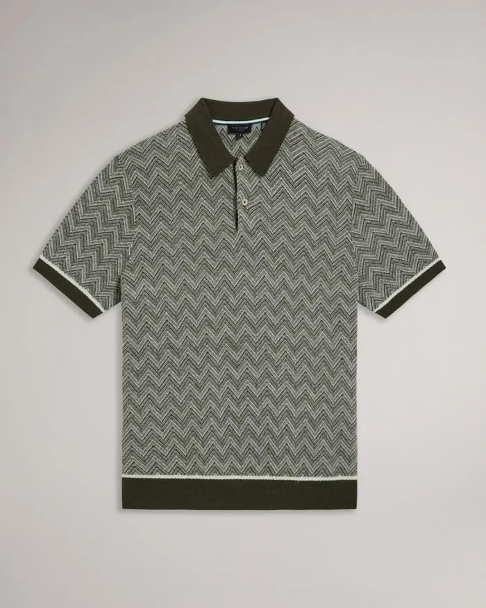 Zig Zag Knit Polo Shirt Dark Green Men Ted Baker Clothing