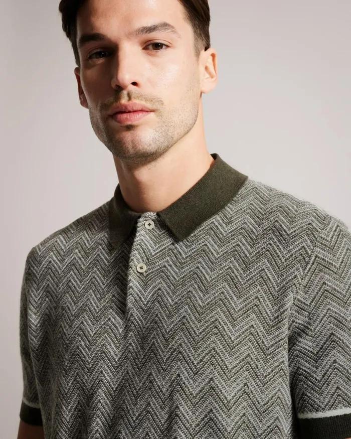 Zig Zag Knit Polo Shirt Dark Green Men Ted Baker Clothing Zig Zag Knit Polo Shirt Dark Green Men Ted Baker Clothing