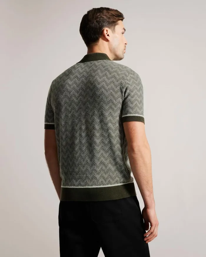 Zig Zag Knit Polo Shirt Dark Green Men Ted Baker Clothing Zig Zag Knit Polo Shirt Dark Green Men Ted Baker Clothing