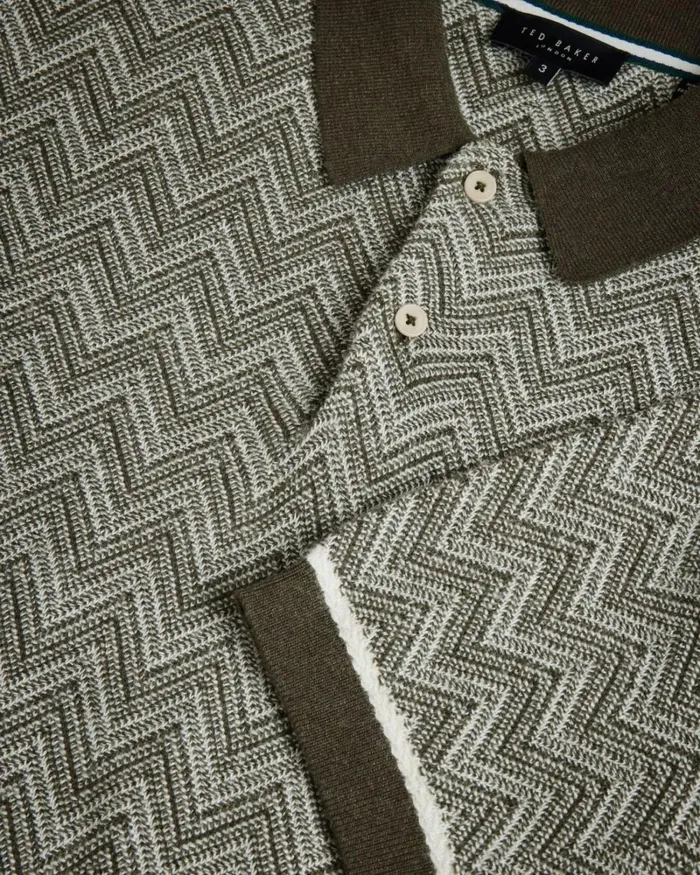 Zig Zag Knit Polo Shirt Dark Green Men Ted Baker Clothing Zig Zag Knit Polo Shirt Dark Green Men Ted Baker Clothing
