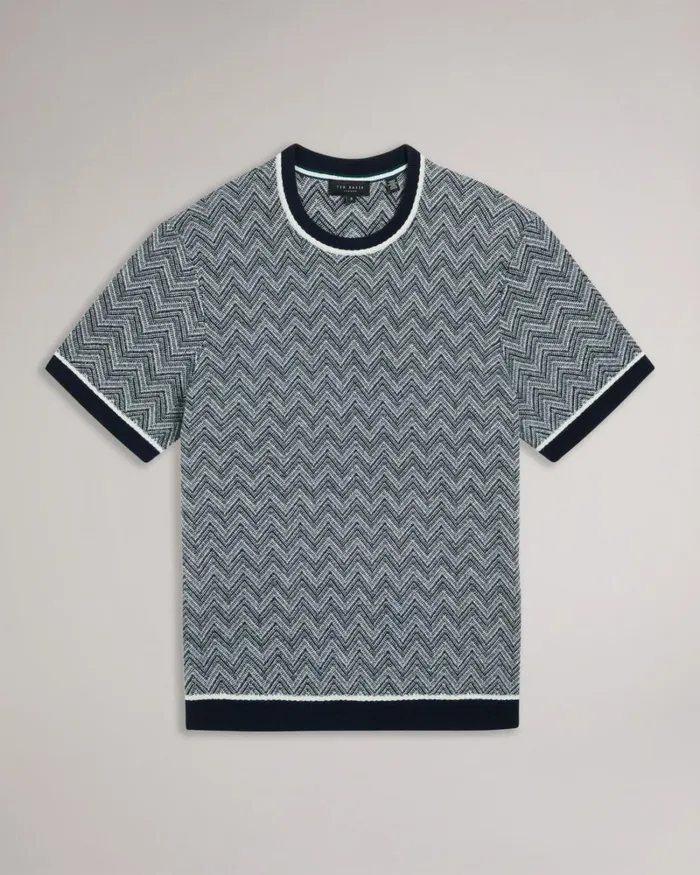 Zig Zag Knit TShirt Navy Men Ted Baker Clothing