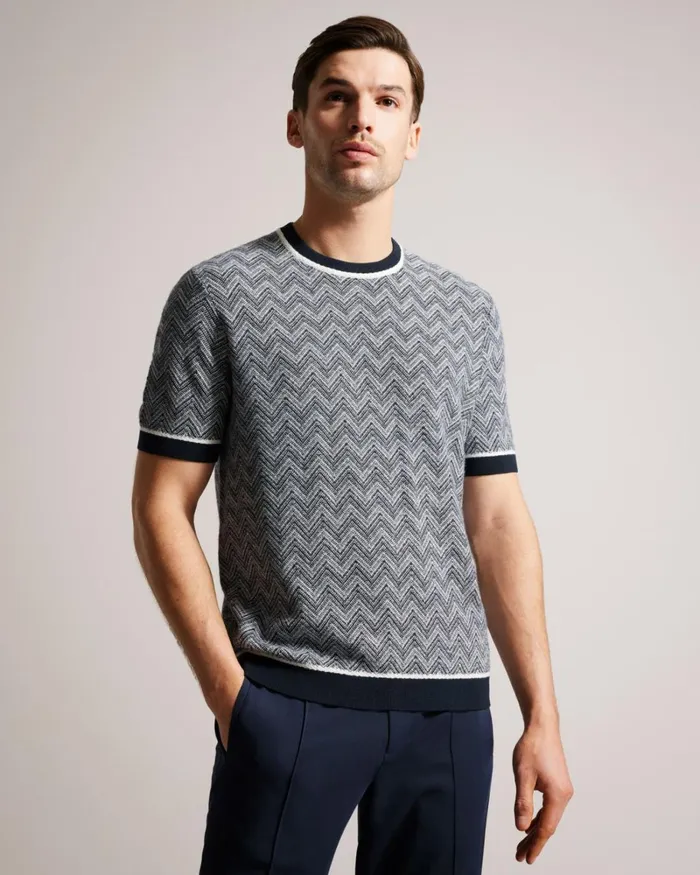 Zig Zag Knit TShirt Navy Men Ted Baker Clothing Zig Zag Knit TShirt Navy Men Ted Baker Clothing