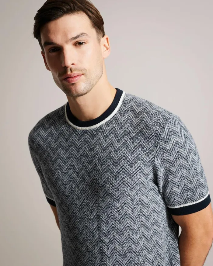 Zig Zag Knit TShirt Navy Men Ted Baker Clothing Zig Zag Knit TShirt Navy Men Ted Baker Clothing